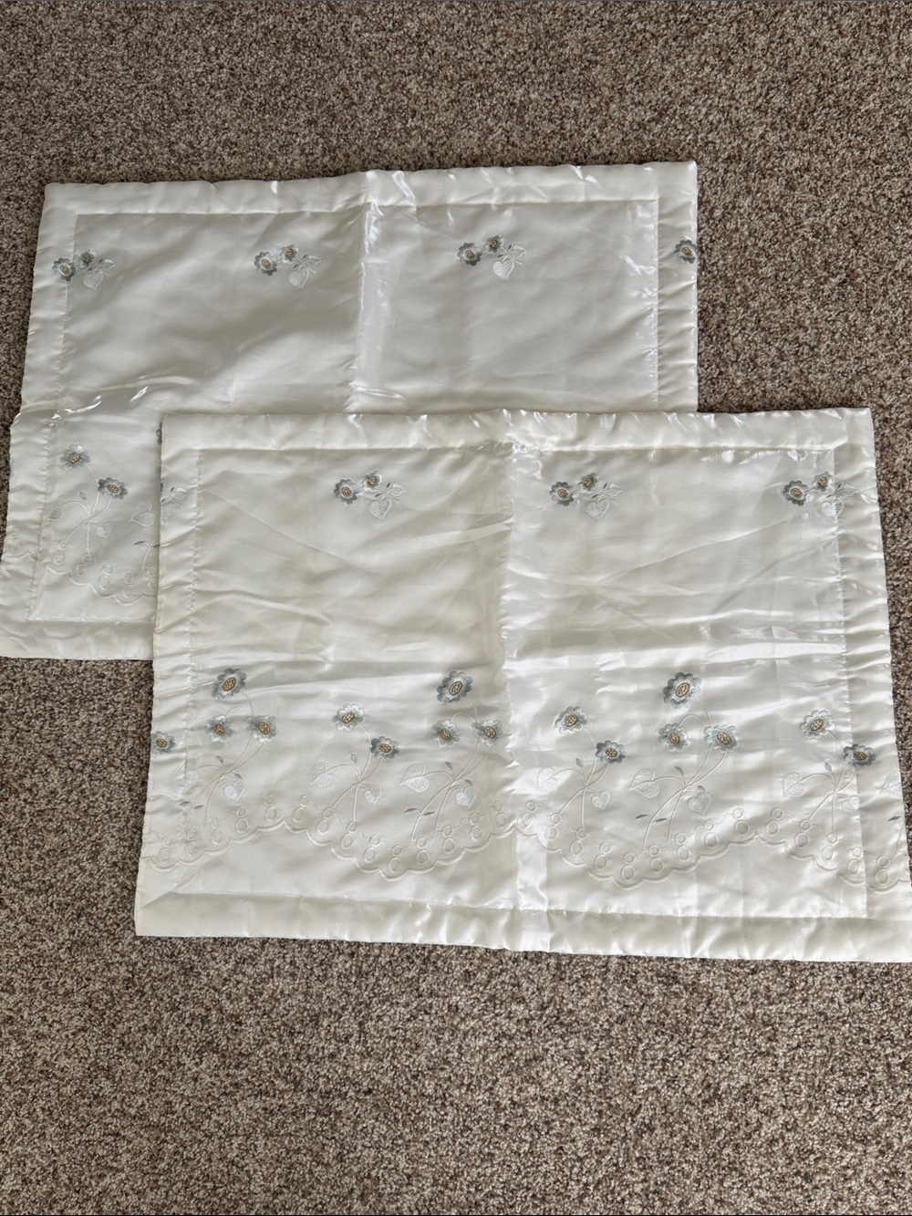 Embroidered Ivory standard pillow cases Set of 2 Elegant Floral Design